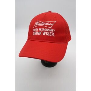 Budweiser Snapback Trucker Hat Baseball Cap Red Beer Mesh Adjustable OSFA